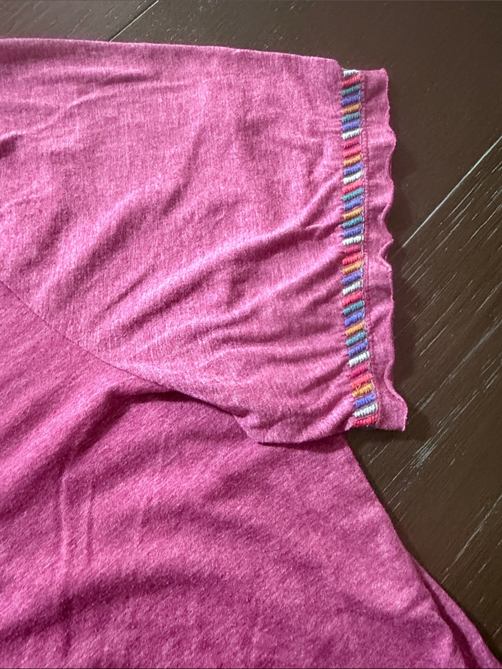 Johnny Was Magenta Pink Embroidered V-Neck Tee - Picture 4 of 9